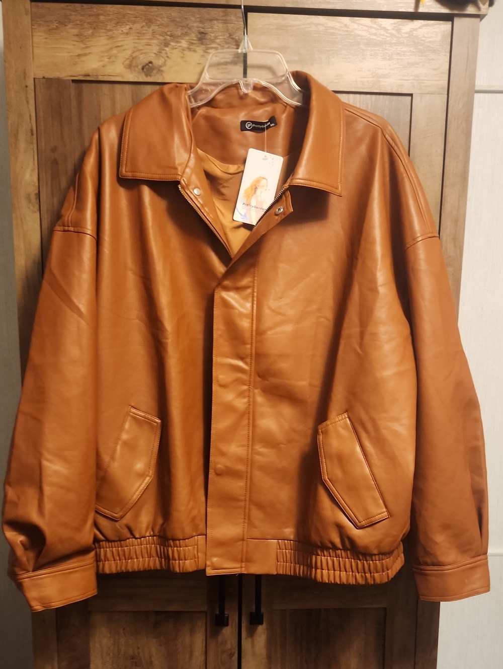 Tan Faux Leather Motorcycle Bomber Plus Size Jacket XXL